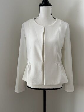 GNW White Peplum-Style Collarless Jacket